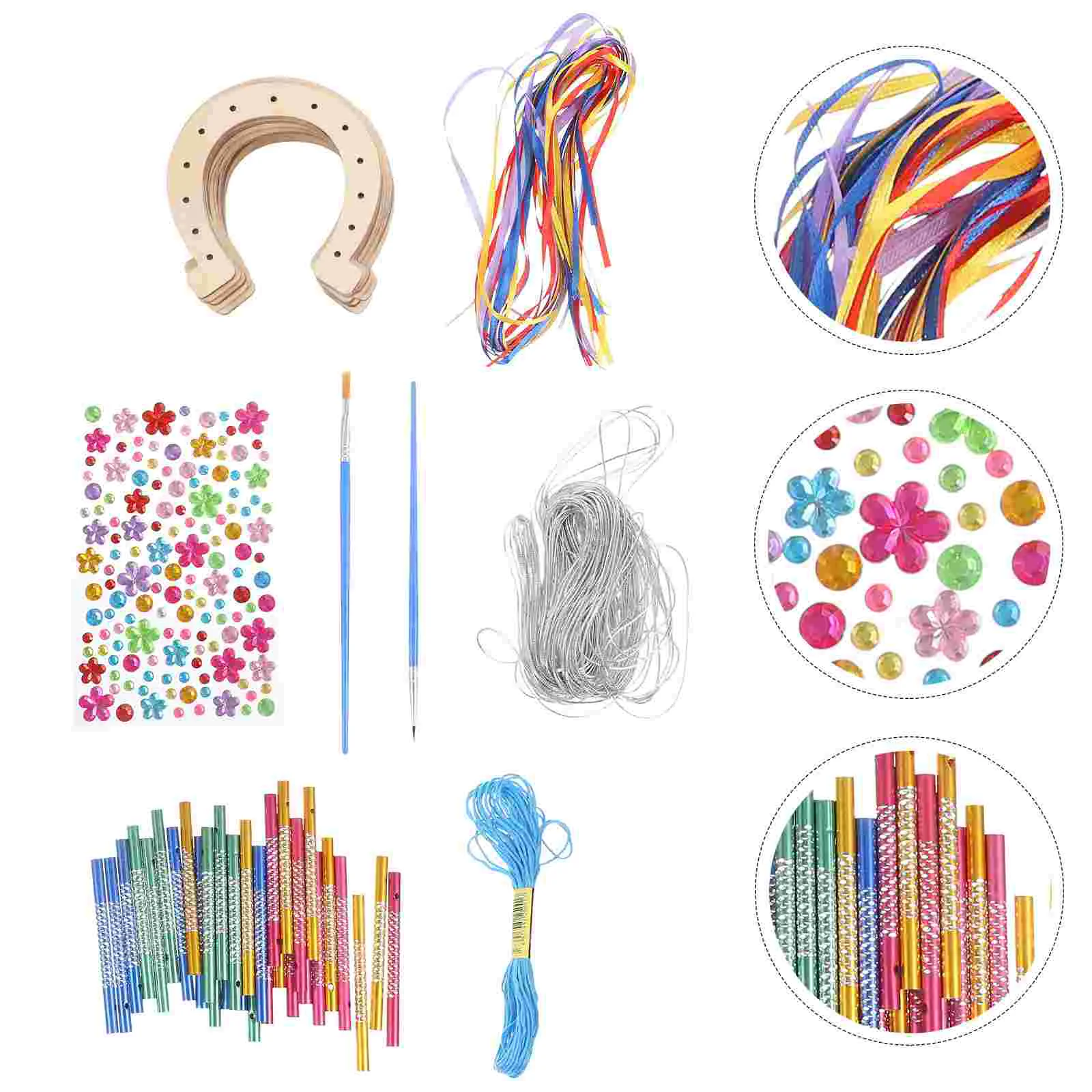 

16 Sets Crafts Wooden Horseshoe Wind Chimes Wall Hanging Decorate Shaped Pendent