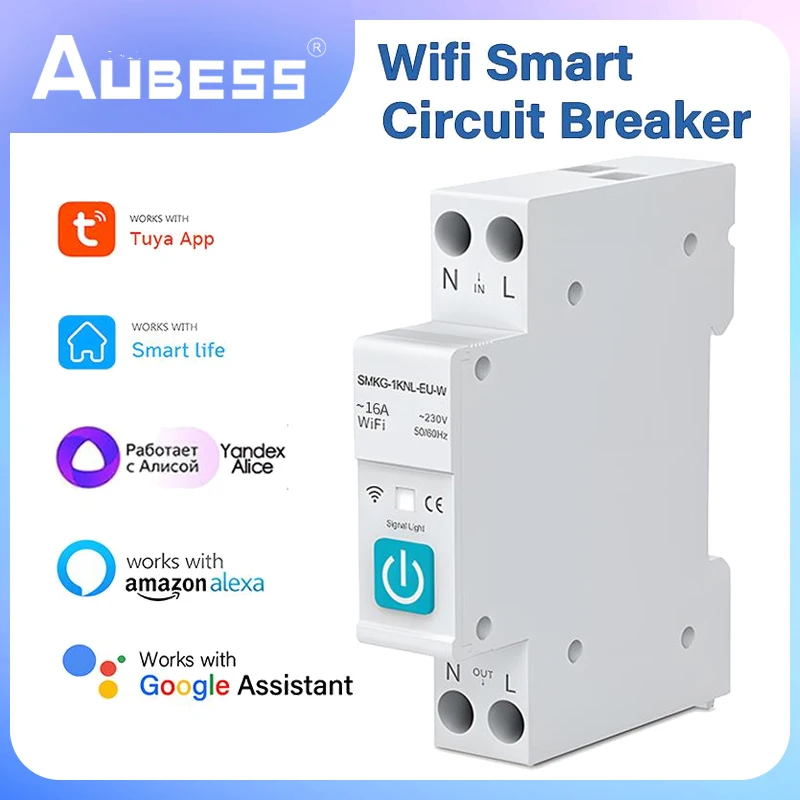 

Tuya WIFI Smart Circuit Breaker With Metering 1P 63A Rail DIN Smart Home Wireless Remote Control Switch With Alexa Google Home