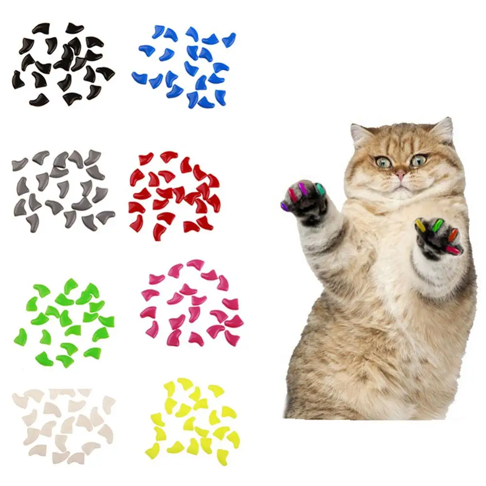 

20Pcs Soft Plastic Colorful Cat Nail Caps Paw Claw Protector Cover With Glue Pet Products