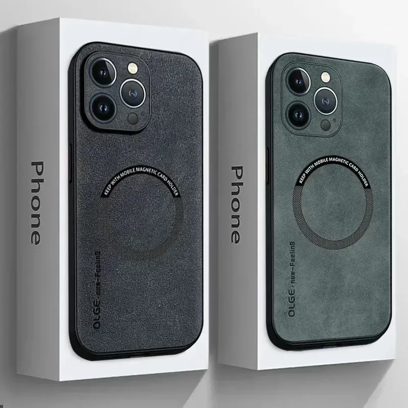 Luxury Leather Shockproof Phone Case with Magnetic Wireless Charging Compatibility