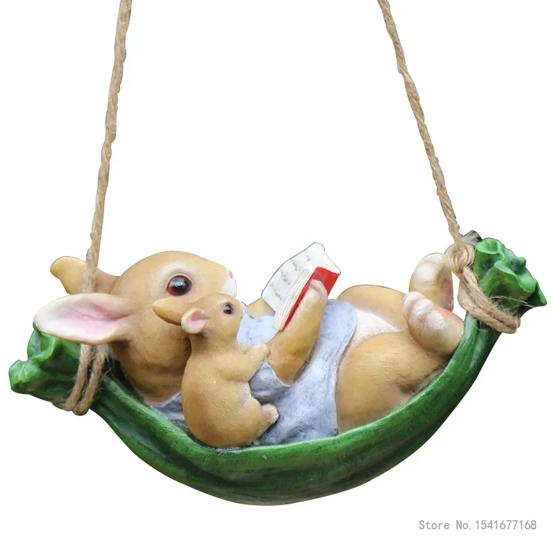 Creative Garden Outdoor Tree Pendant Swing Rabbit Decoration, Garden Cartoon Animal Crafts Decorations For Home, 1Pc