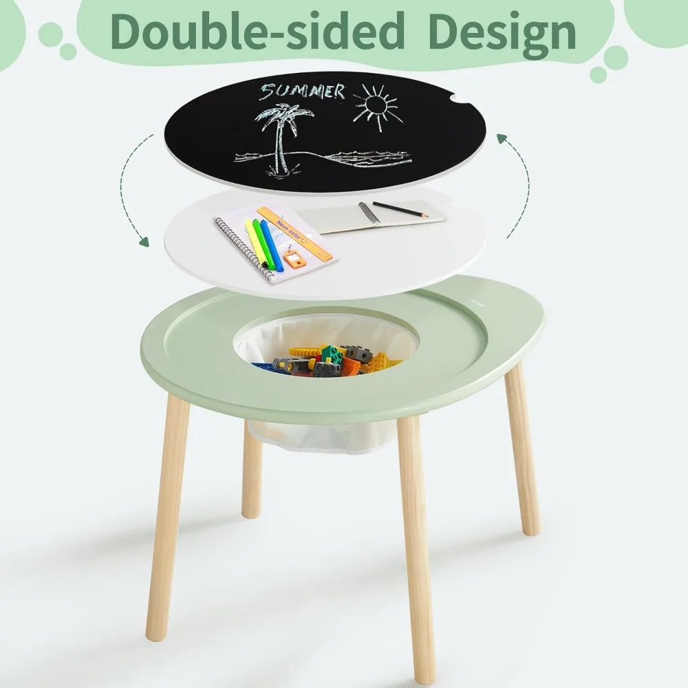 Kids Table and Chairs Set, Kids Wooden Play Table with 2 Chairs, Kids Round Table for Toddlers, Suitable for Bedroom, Playroom 5