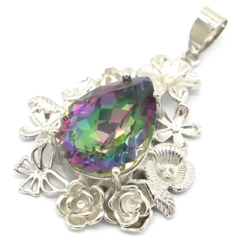 11g Real Customized 925 Solid Sterling Silver  PENDANT Dazzling Rhodolite Garnet Rainbow Mystical Topaz Violet Topaz Citrine Lad