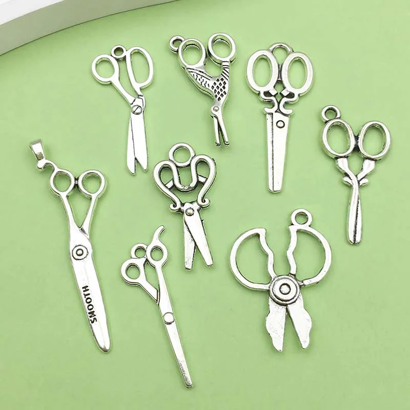 Antique Silver Sewing Tool Charms, liga de zinco, mini pingentes tesoura para pulseira DIY e colar, fazer jóias, 16pcs