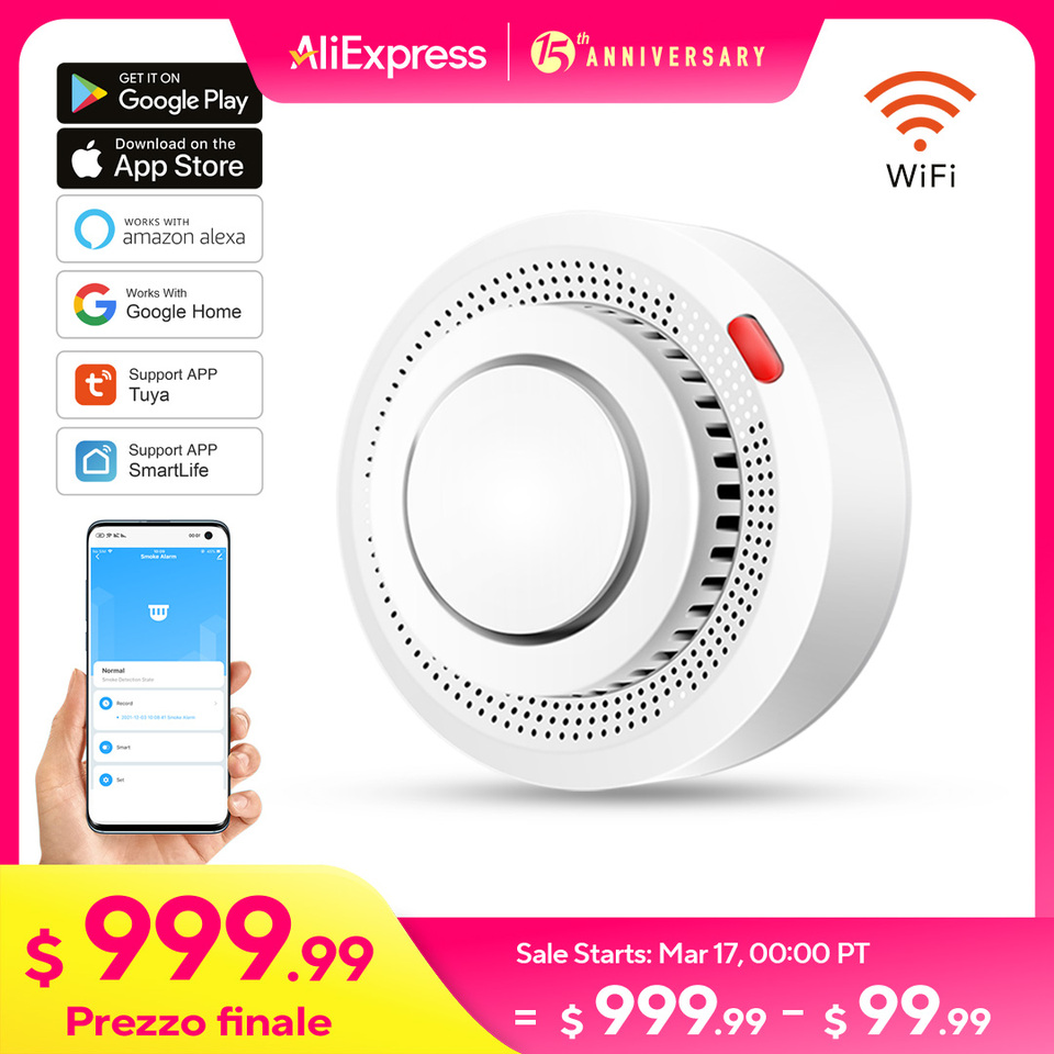 Tuya Smart WiFi Smoke Sensor Fire Protection Smoke Detector 85dB Sound Security System Firefighters  Smartlife APP Control