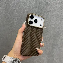 Magnetic Blue Kevlar Texture Ultra - Thin High - End Protective Phone Case for iPhone 16 Pro Max (Gold)