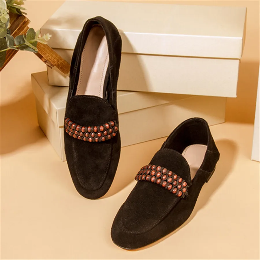 

Black Ballerinas Flats Women's Walking Shoes Beading Casual Loafers Ladies Round Toe Espadrilles Smoking Slippers Zapatos Mujer