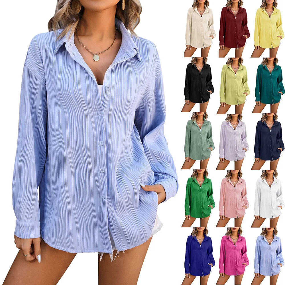 

Fashion Women's Wave Texture Shirts 2024 Ladies Spring Summer New Casual Button Loose Office Ladies Shirt Female