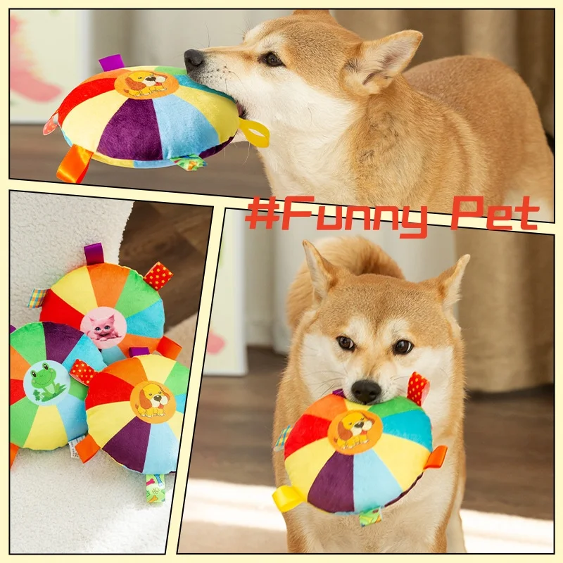 

Dog's Plush Squeak Ding-Dong Noise Fly dics Toy at Home Health Interesting Interative Training Toy For Litter Beed Dogs