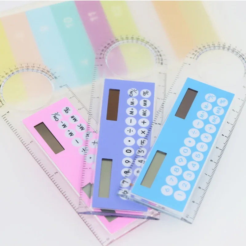 Stainless Steel Ruler, Ruler Set, Drawing Ruler, Straight Ruler, Folding Ruler, Metal Ruler, Plastic Ruler, Quilting Ruler, Rotatable Ruler-13cm X 4.4cm Ruler Calculator 6 Color Mini Solar Transparent with Magnifier