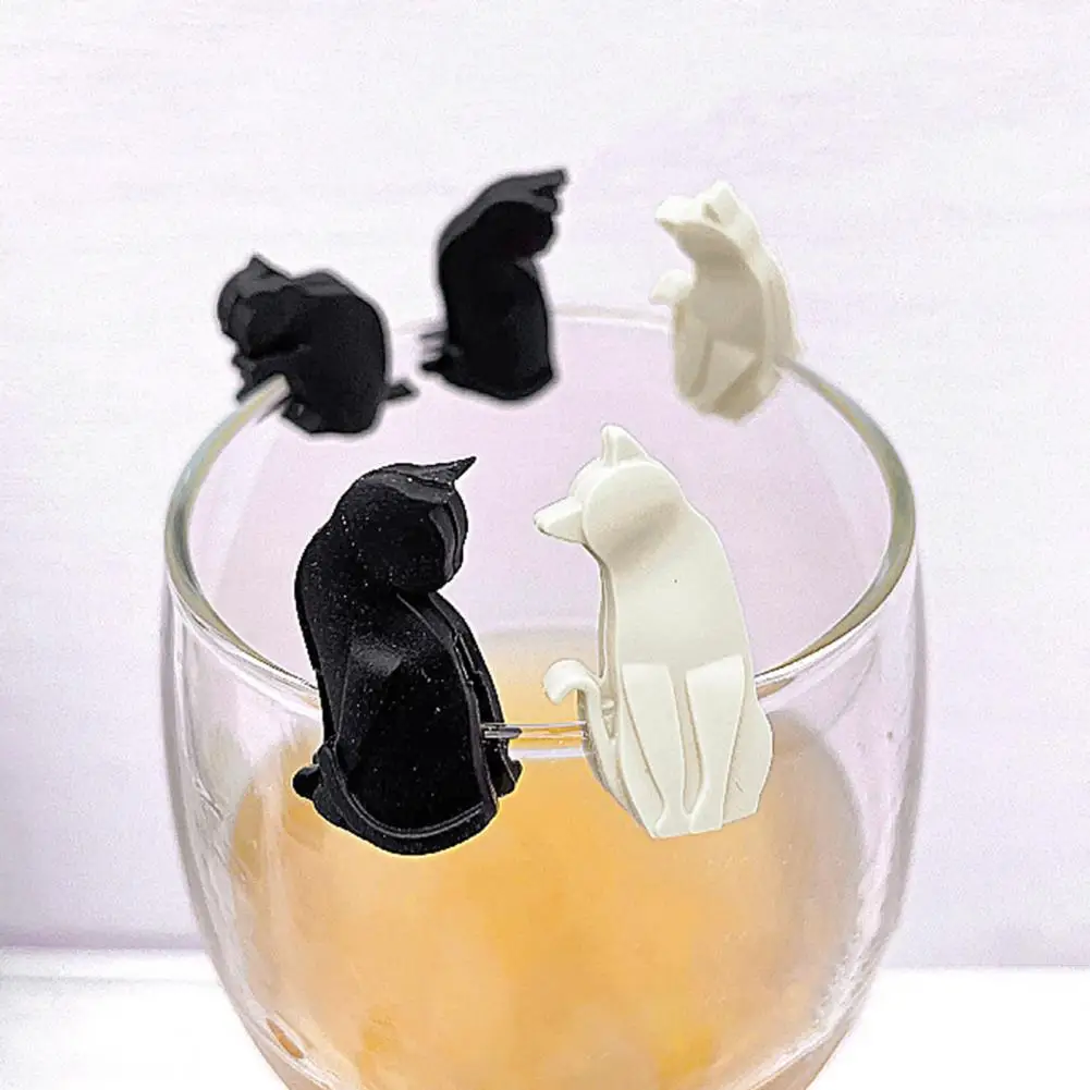 6Pcs silicone tea bag holder food bag clips Tea Bag Clips Food Grade Heat-Resistant Reusable Silicone Cartoon Cat-Shaped Tea Bag Holders Drink Markers