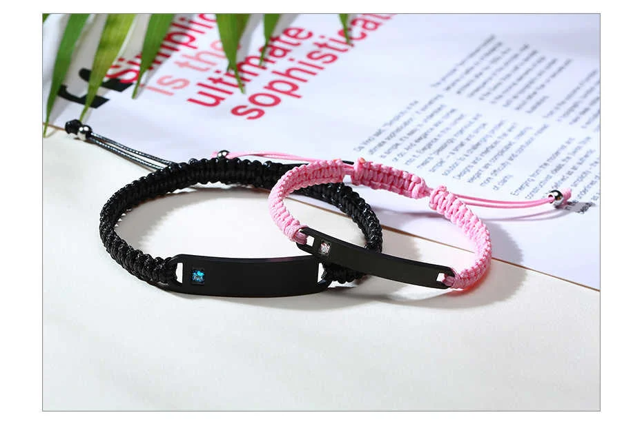 Vnox Personalisierte Handmade Geflochtene Armbänder für Paare Edelstahl Bar AAA CZ Stein Frauen Männer Geburtstag Jahrestag Geschenk – Detail 11