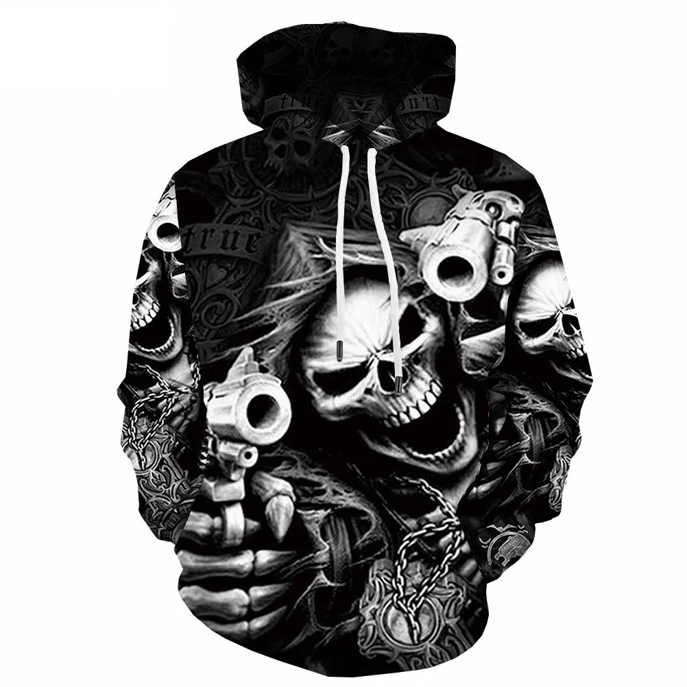 

New 3D Printed Skull Pattern Hooded Sweatshirt Fashion Men's and Women's Street Hip Hop Hoodies Casual Children's Pullover Tops