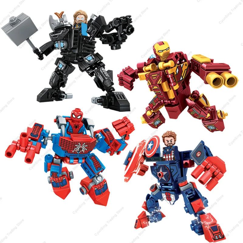 

2024 Superhero Marvel Avengers Iron Spider Man Thor Captain America Building Blocks Kits Bricks DIY Model Children Toys Gifts