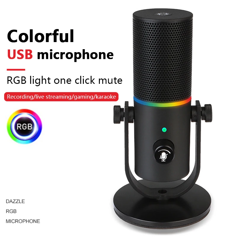 

USB condenser microphone RGB computer laptop recording online class singing game karaoke live streaming Cardioid microphone