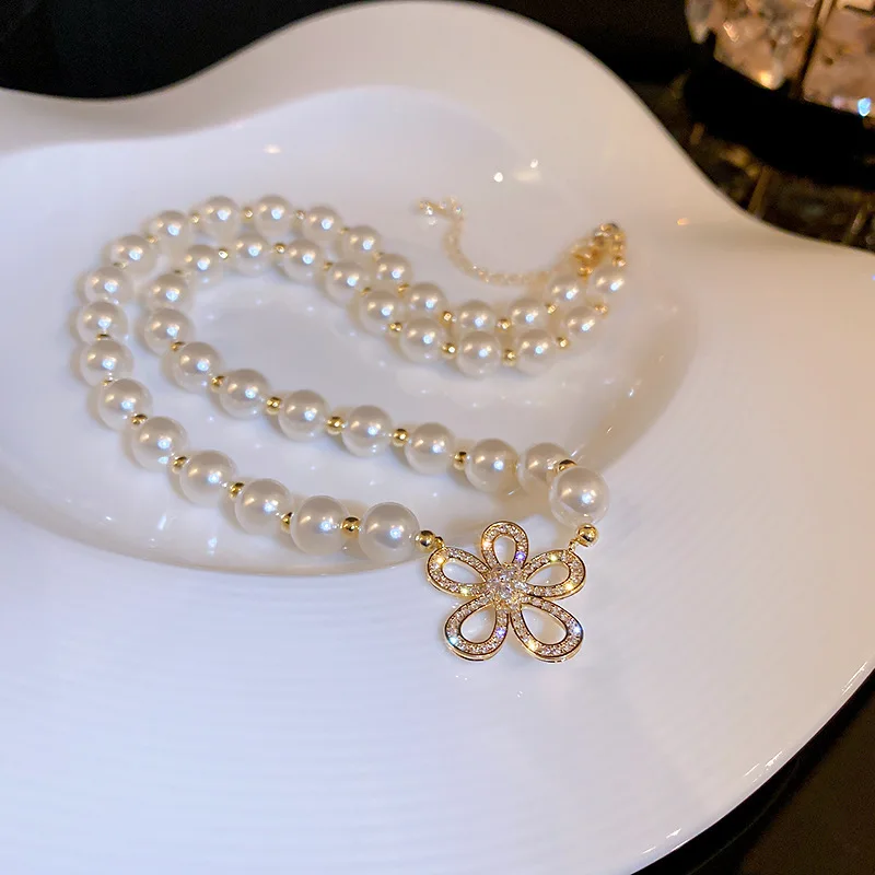 2022 flower necklace fashion design pearl