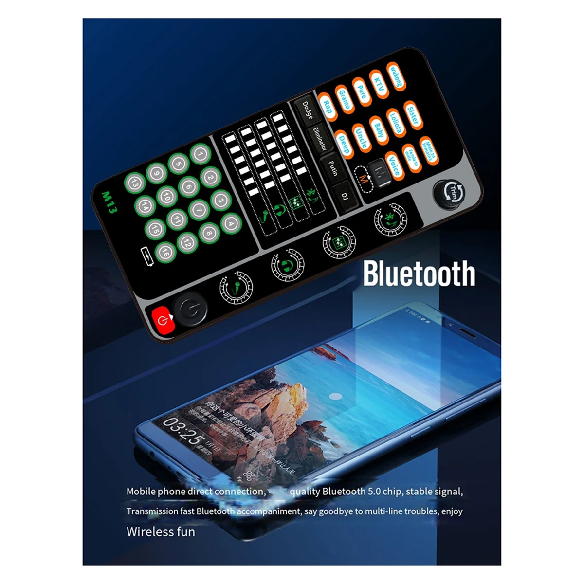 Hot sale New M13 Voice Changer,Live Voice Card Changer, Handheld Microphone Changer with BT 3.5mm Port DJ Controller