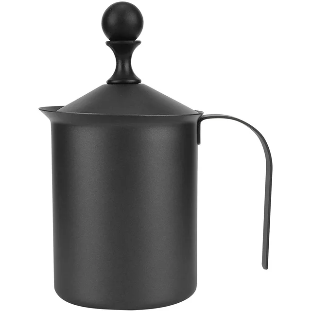 Kézi Tej Frother Nem Tapadós Rozsdamentes Acél Szivattyú Krém Dupla Háló Kávé Habos Kancsó Fekete 400/800 Ml - Image 4