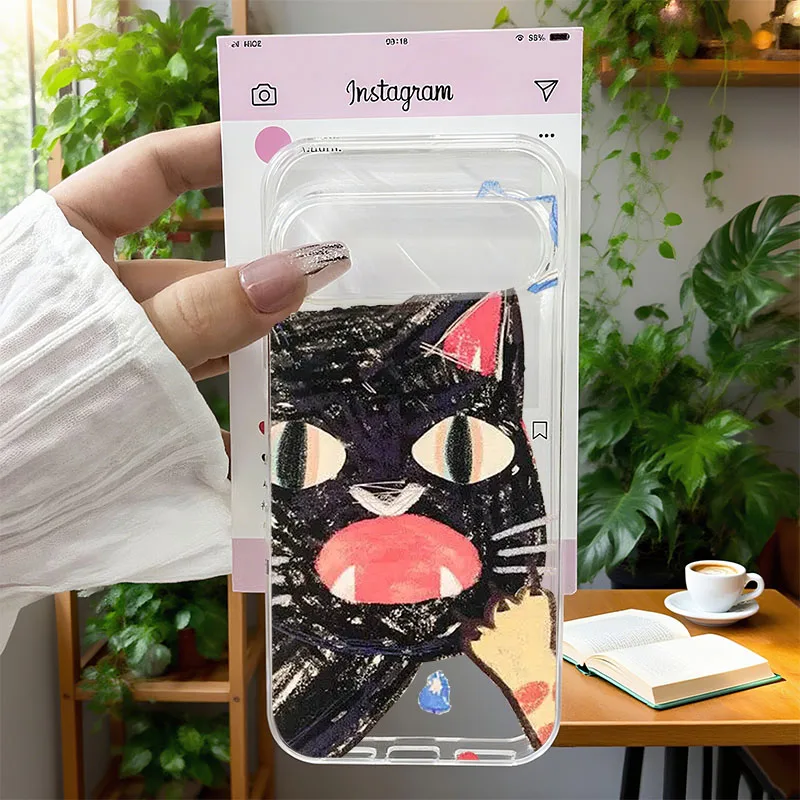 Animated Angry Cat Cartoon Doodle Soft TPU Phone Case Cover