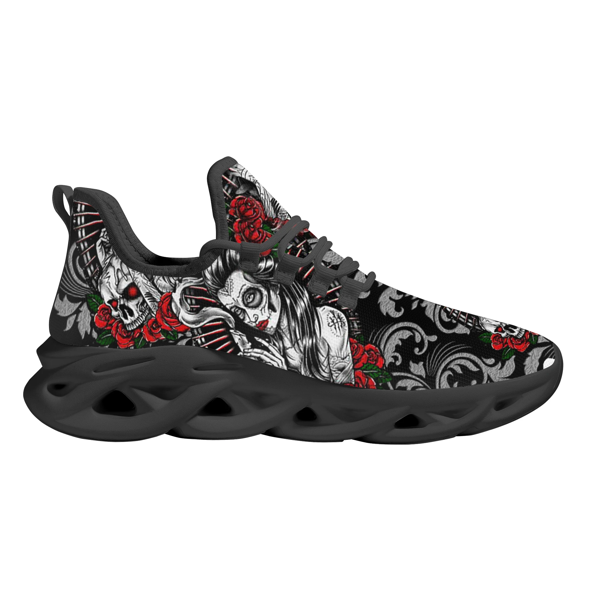 INSTANTARTS New Black Chunky Sneakers Vintage Day of The Dead Sugar Skull Girl Casual Vulcanized Shoes Woman Platform Sneakers