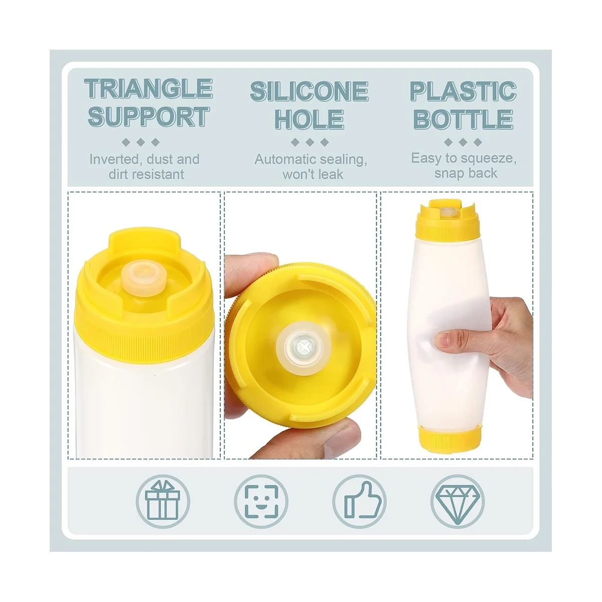 16Oz Inverted Plastic Squeeze Bottles, Refillable Tip Valve Dispenser Condiment Squeeze Bottle for Sauces Ketchup