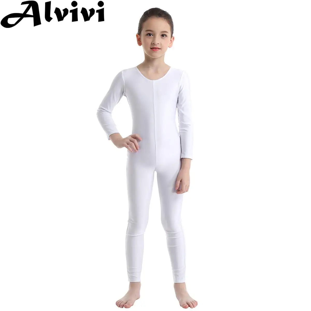 

Girl Long Sleeve Ballet Dance Gymnastics Leotard Dancing Class Exercise Stage Performance Jumpsuit Solid Color Unitard Dancewear