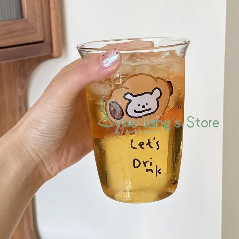 New Cute Puppy Printed Glass Cup Heat-resistant Low-temperature Resistant High Borosilicate Summer Juice Cup, Coffee Cup
