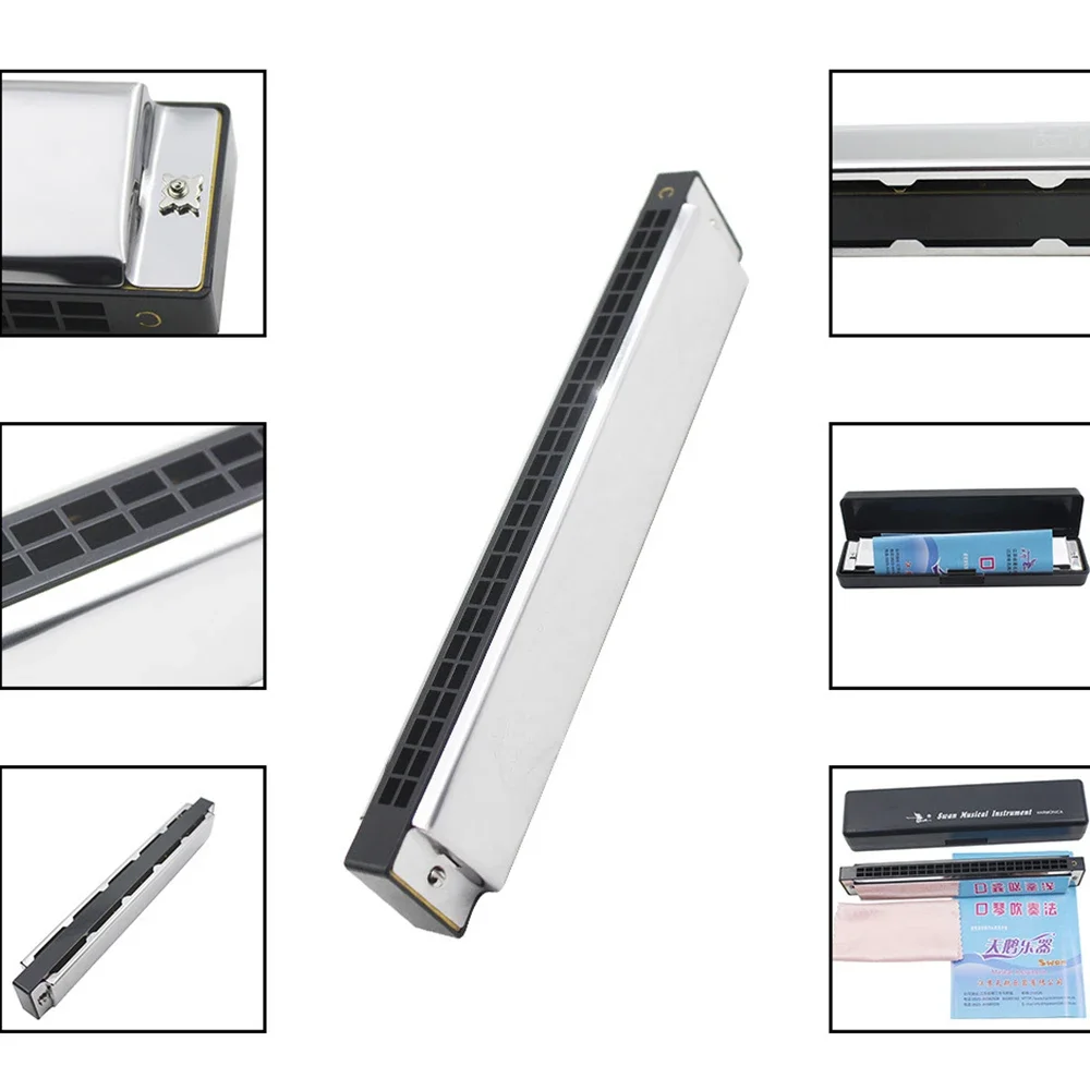 Description Picture 5 of itemHarmonica Professional Swan 24 Hole C&D Key Harmonica Play Double-Side Silver Harmonica Beginners Playing Music Instruments