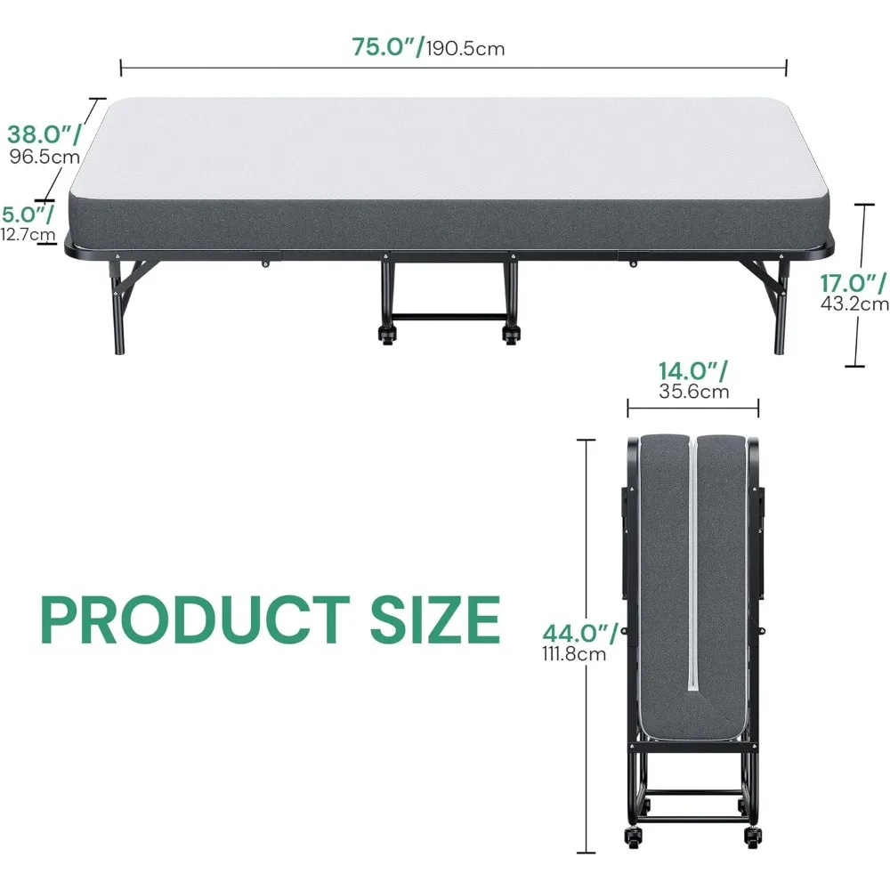 SunsGrove Twin Folding Bed with Mattress, 75" x 38" Folded Bed