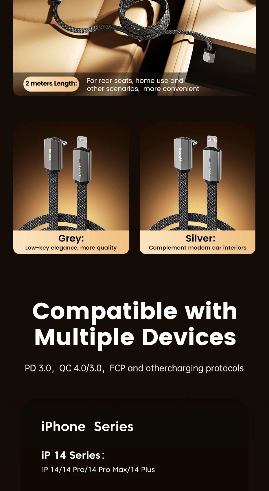 Toocki USB-C to Lightning 90° Charging Cable 20W with LED