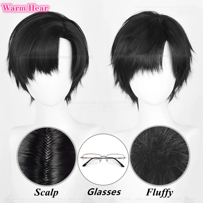 2024 Zayne Synthetic Wig Game Short 30cm Black Cosplay Anime Wig With Glasses Heat Resistant Hair Halloween Party Role Play Wigs