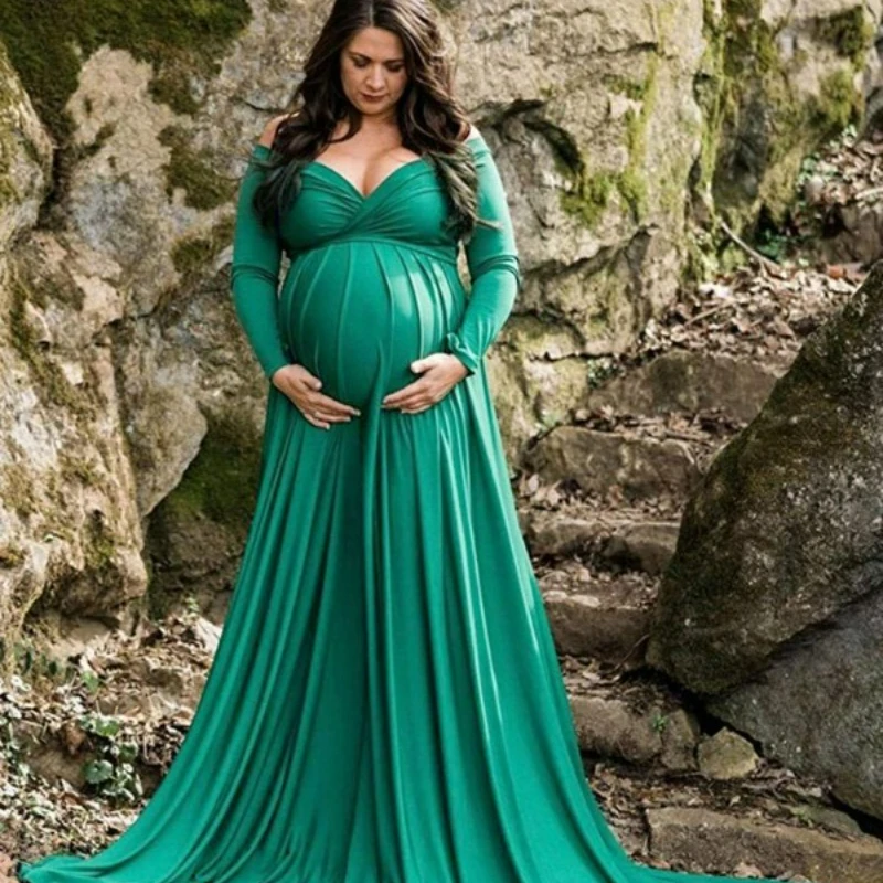 

Pregnant Dress for Photography photo shoot Women Maternity Clothes Summer Off Shoulder Long Sleeve Long Pregnancy Dresses