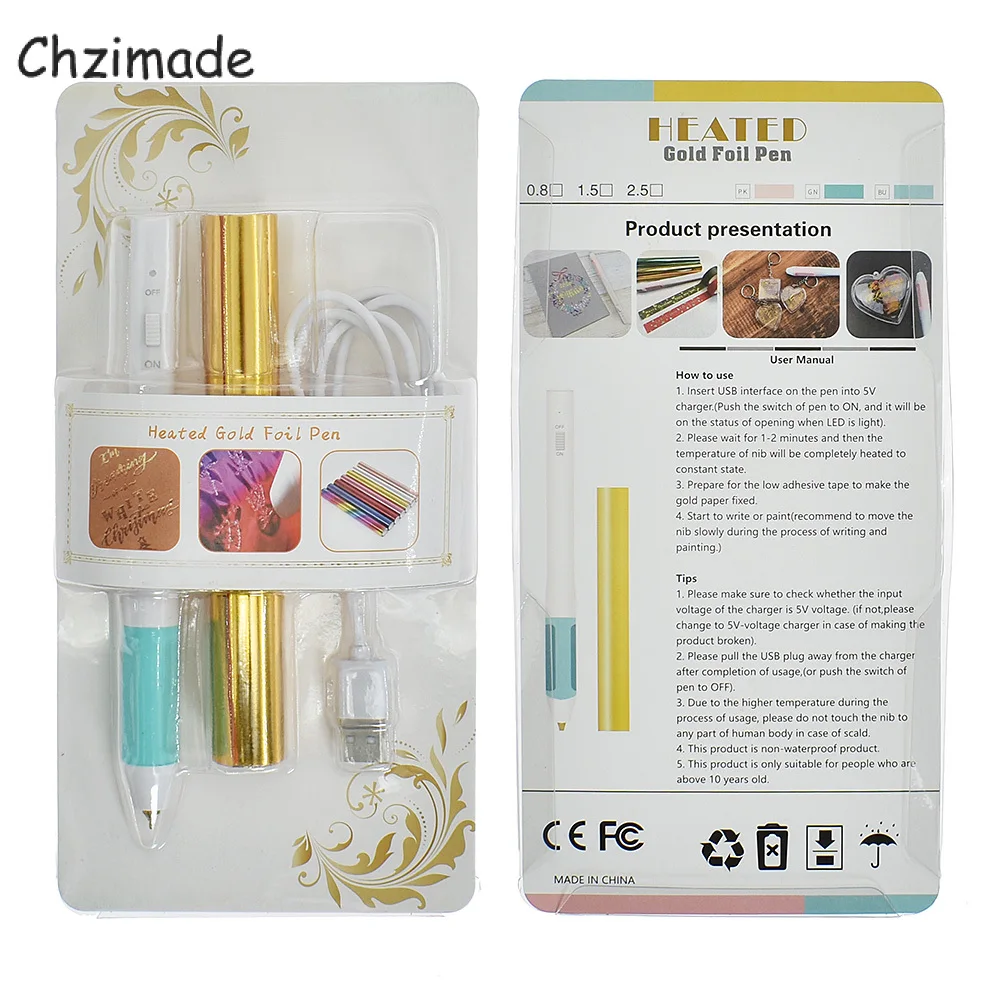 Chzimade Heat Foil Pen Gold Hot Stamping Foil Pen Set To