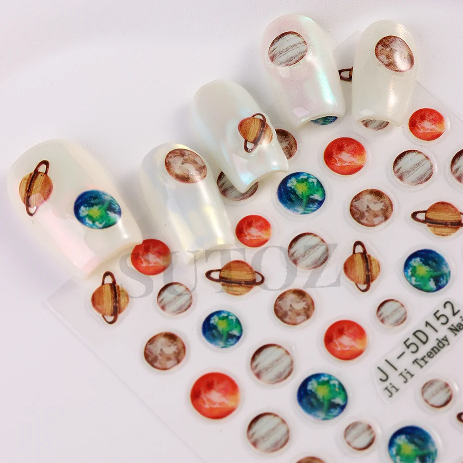 Nail Stickers Space Planet Nails Stickers Solar System Planets Earth Venus Mars Jupiter Saturn Universe Design 3D Manicure Decoration LEJI-5D