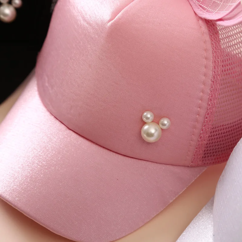 اللؤلؤ القوس الأميرة فتاة قبعة بيسبول الاطفال الصيف شبكة بلغت ذروتها قبعة كول تنفس الطفل ظلة بطة اللسان قبعات الأطفال أقنعة