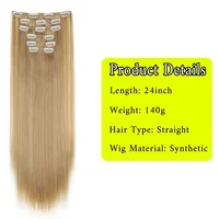 Extensions de cheveux noirs 24 "/60 cm 6 pièces/ensemble femmes longue ligne droite synthétique pleine tête pince 16 Clips Ombre résistant à la chaleur fibre cheveux 3