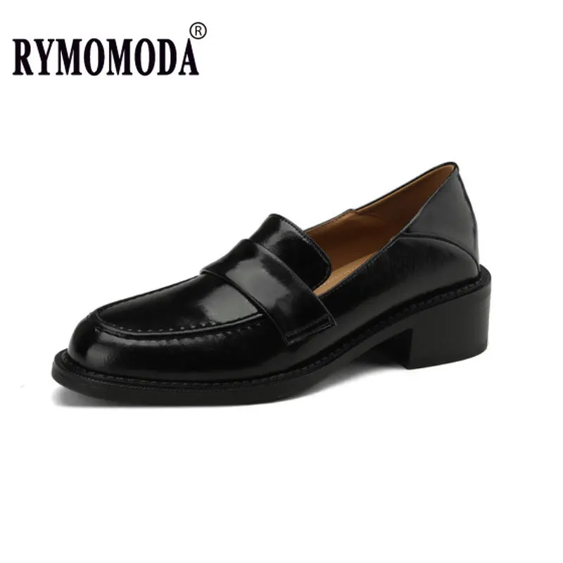

Loafers Women 2023 Spring New Retro Genuine Leather Block Heel Round Toe Quality Handmade Breathable Comfortable Female Shoes