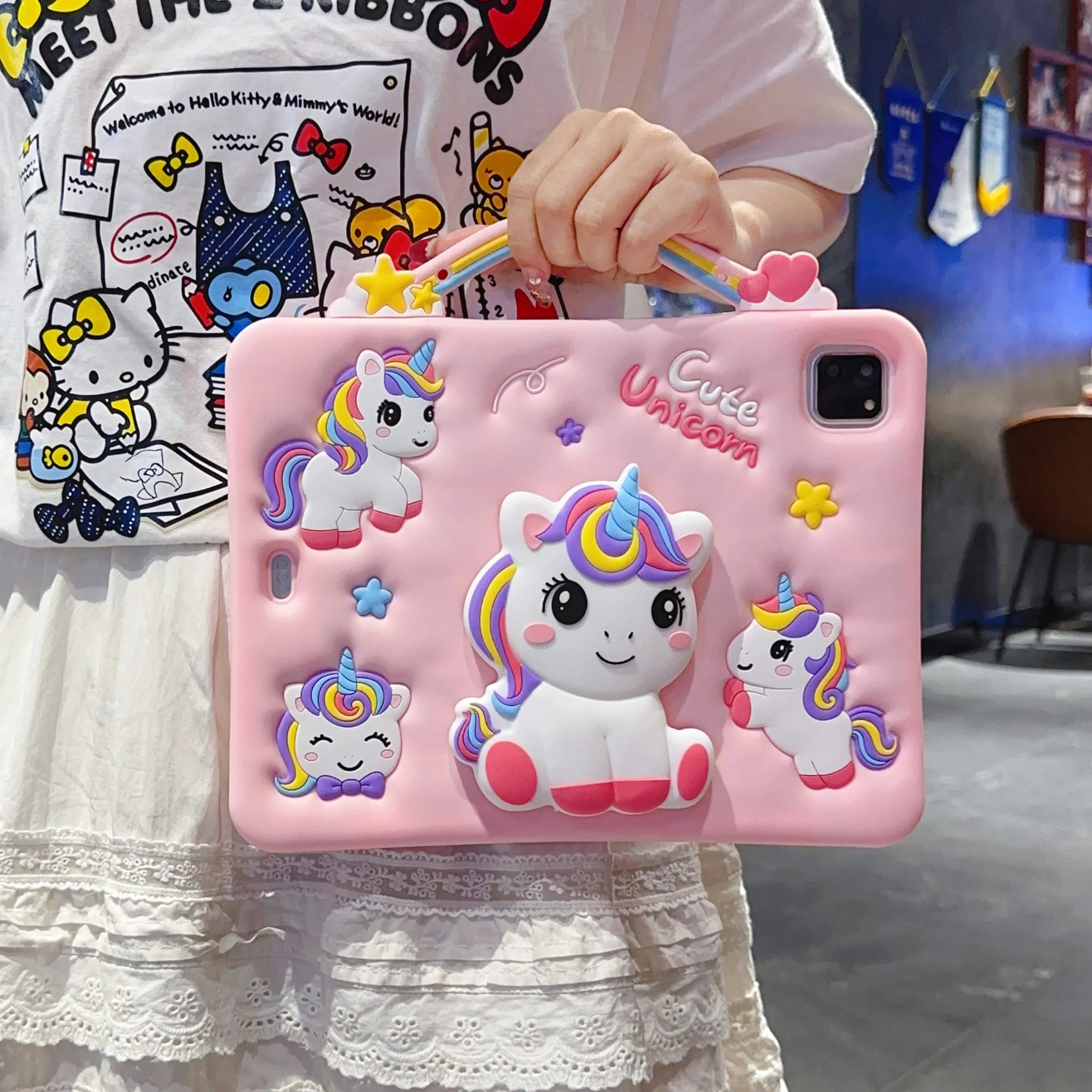 3D Cartoon Unicorn Soft Silicone Tablet Case with Bracket