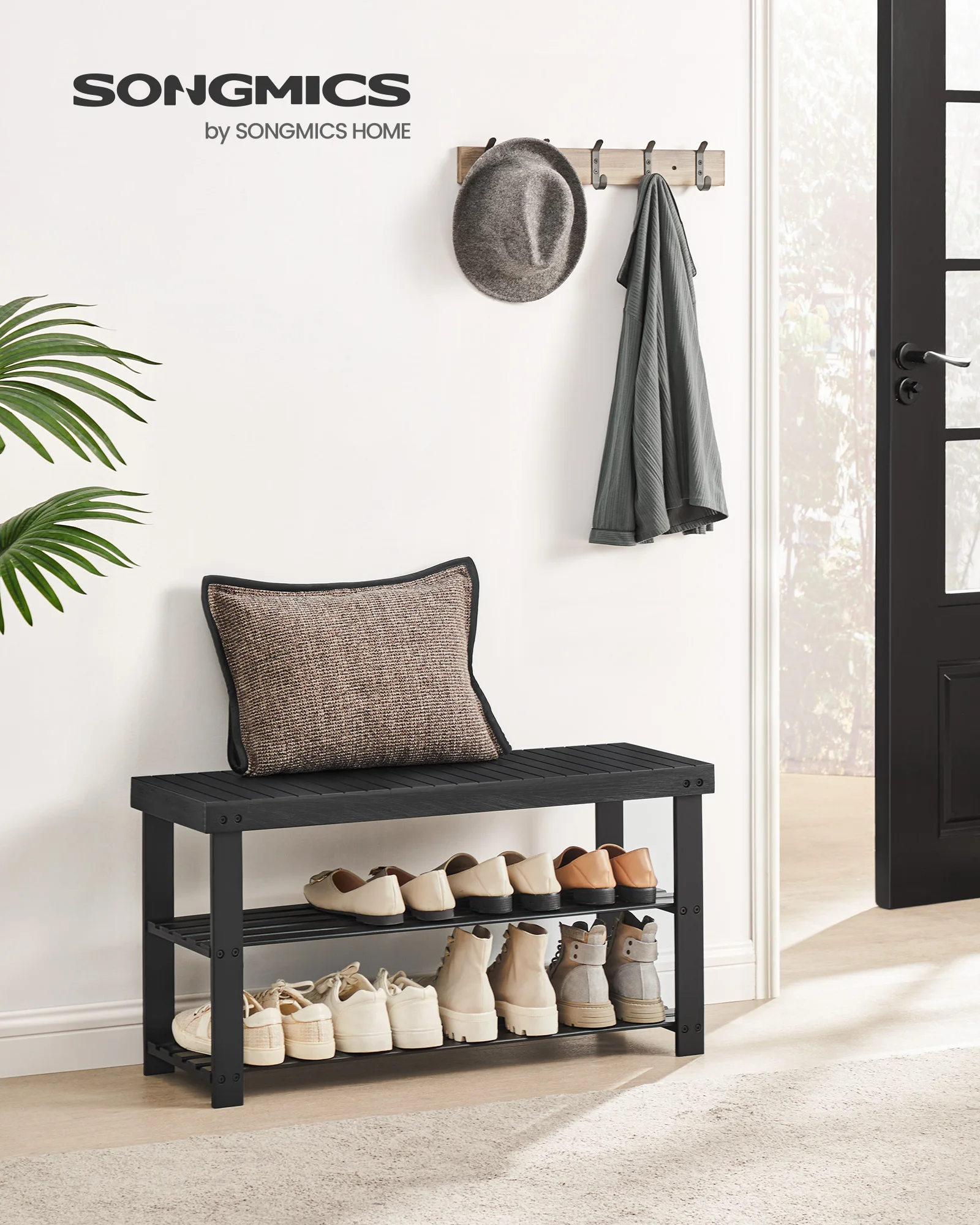 SONGMICS Shoe Rack Bench, 3-Tier Bamboo Shoe Storage Organizer, Entryway Bench, Holds Up to 286 lb, 11.3 x 35.4 x 17.8 Inches 2