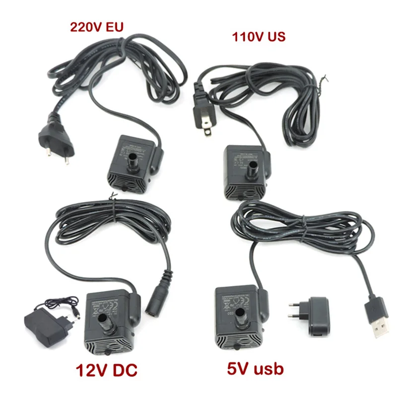 Water Pump AC 220v 12v 5v DC USB Ultra quiet Mini Brushless Fountain Submersible 5W 10W 200-400L/H Lift Aquarium fish tank