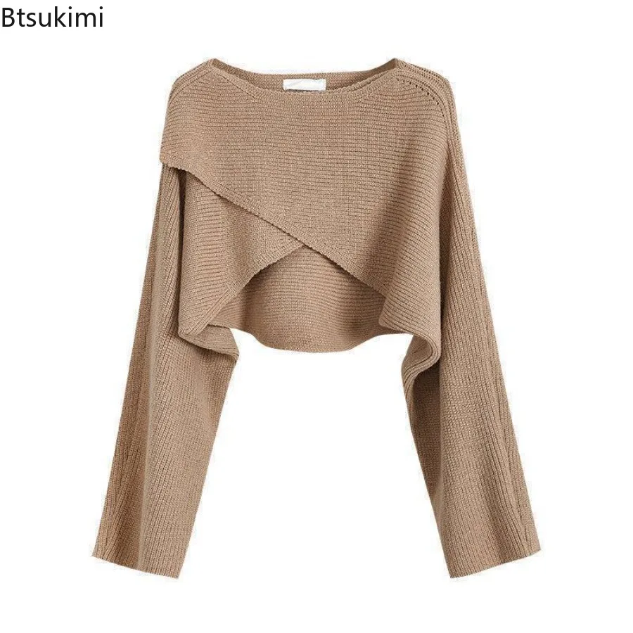 Autumn Fashion Knitted Pullover Elegant O Neck Sweater Women New Casual Solid Color Loose Long Sleeve Hem Irregular Women Top 2