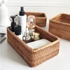 Hand-woven Rattan Wicker Basket Fruit Tea Snack Bread Basket Cosmetic Rectangular Storage Box Household Kitchen Supplies 4