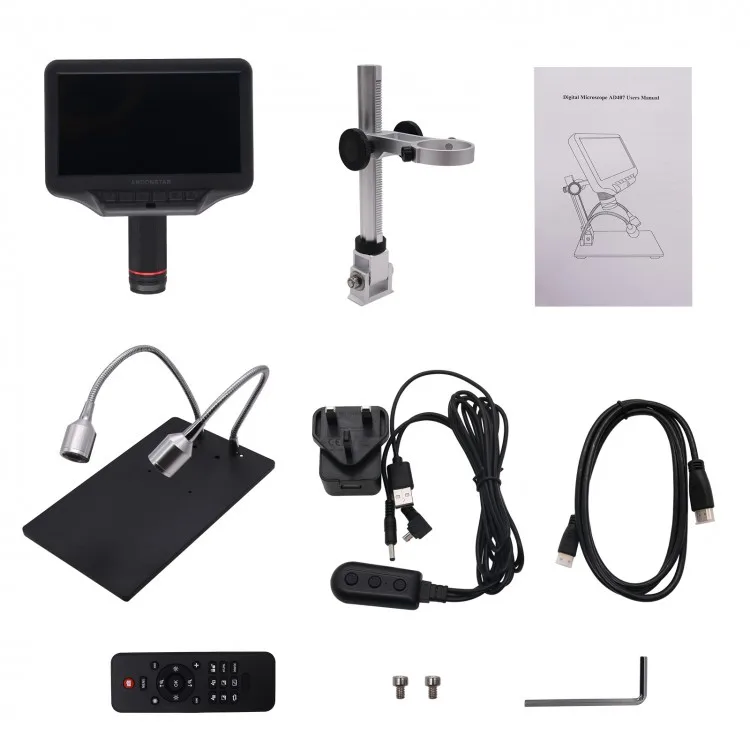 AD407 Andonstar Digital Microscope 270X 4MP 3D Effect Adjustable Stand Monitor 7" Screen LEDs