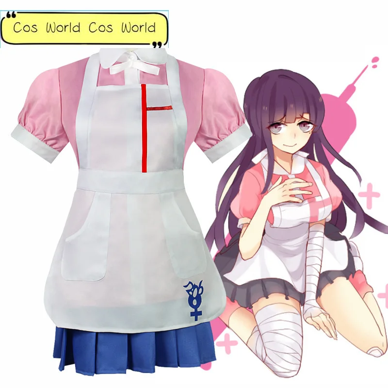 

Mikan Tsumiki Cosplay Costume Anime Danganronpa Cosplay Costume Women Pink Dress Maid Uniform Full Set Halloween Carnival Cloth