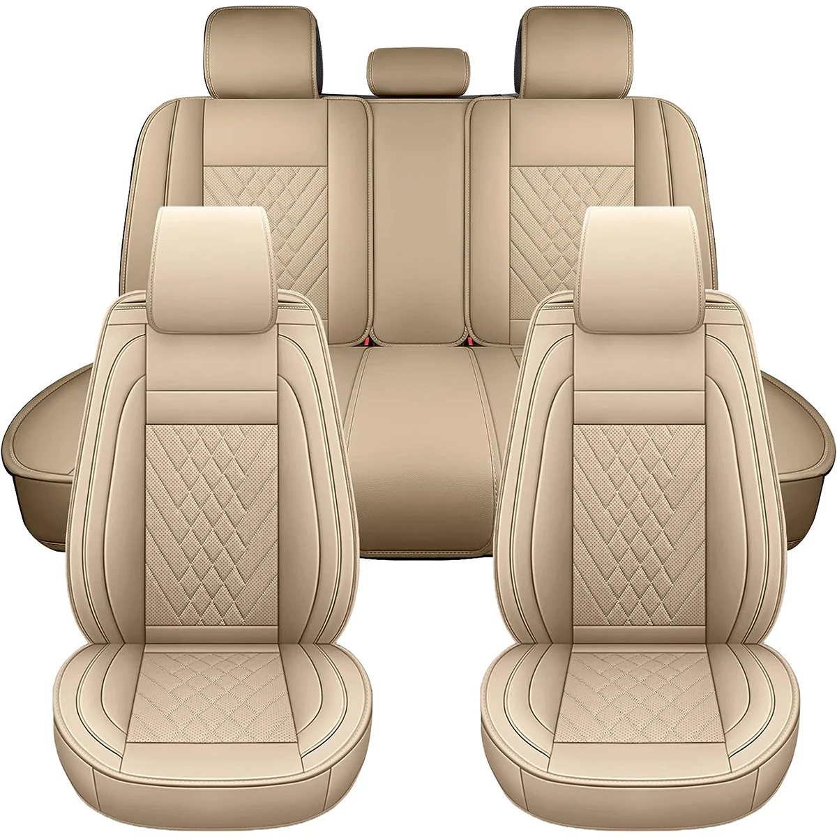 

Suitable for most leather car seat covers, full set of beige waterproof car seat covers - faux leather car cover interior access