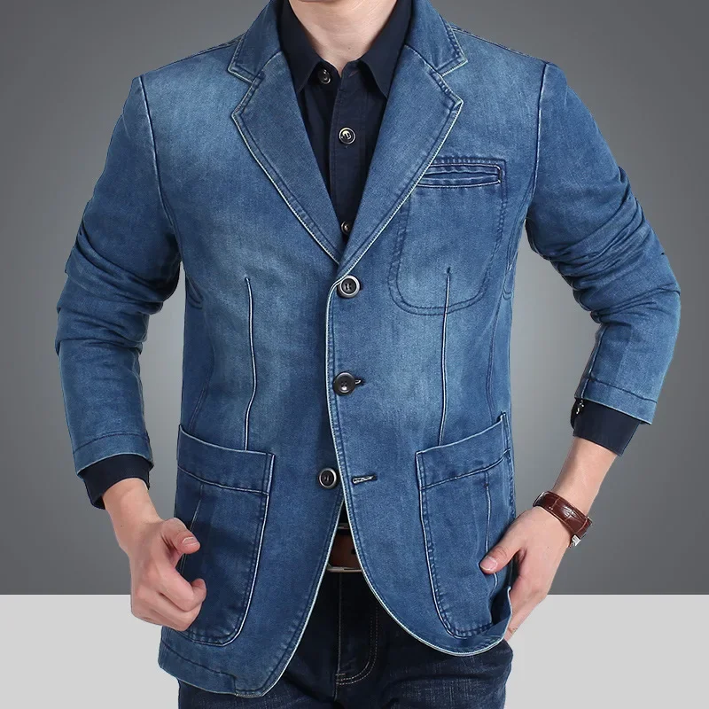 2023 Spring New Casual Cotton Denim Suit Jacket Men Classic Fashion Slim Washed Retro Blue Jeans Blazer Coat Male Brand Clothing