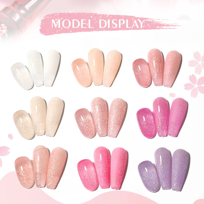 15ml Rose Gold Glitter Quick Extension Gel Nail Polish Pink Foils Effect Construction Nail Art Rubber Base Gel Varnish