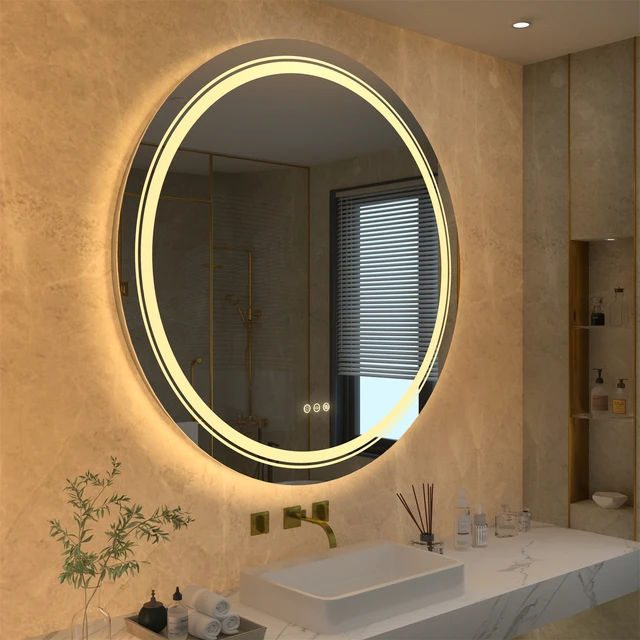 Round Smart Bathroom Mirror Lights Golden Modern Vanity Bathroom Mirror Led  Designed Espejo Cuerpo Entero Decoration Home CC50BM