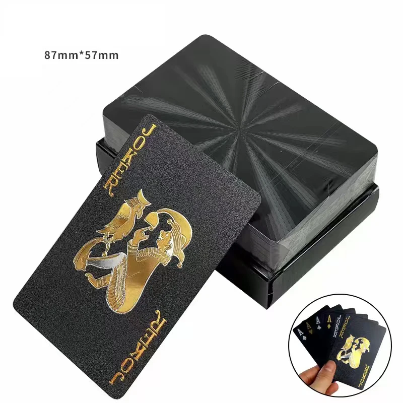 Waterproof PVC Plastic Playing Cards Set 54pcs Deck Poker Classic Magic Tricks Tool Pure Black Magic Box-Packed