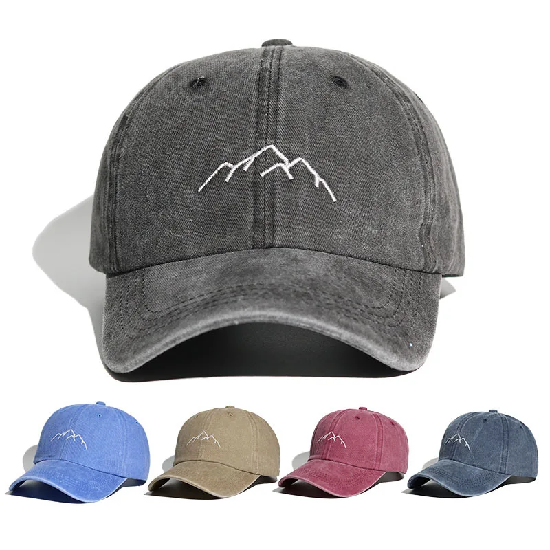 

Washed Mountain Men Hat Men Cap Outdoor Sports Retro Baseball Cap Hip Hop Embroidery Mountain Range Snapback Hat for Women